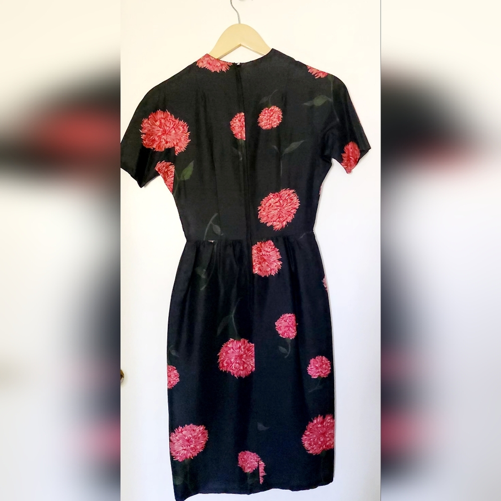 Vintage Silk Black Floral Print Dress Fashioned by Martha Clyde New York - Picture 2 of 10